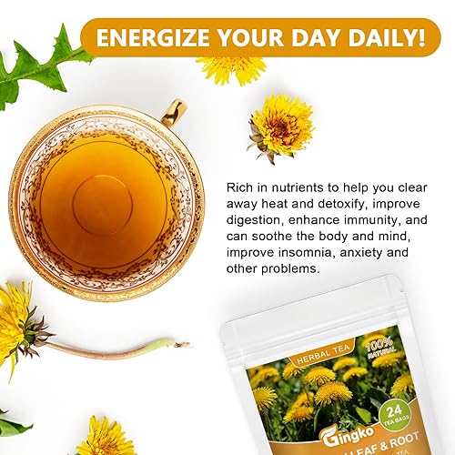 Miniatura 6 de Té orgánico de hoja de diente de león, té de hierbas de raíz y hoja de diente de león con madreselva, sin cafeína, mezcla de té de desintoxicación