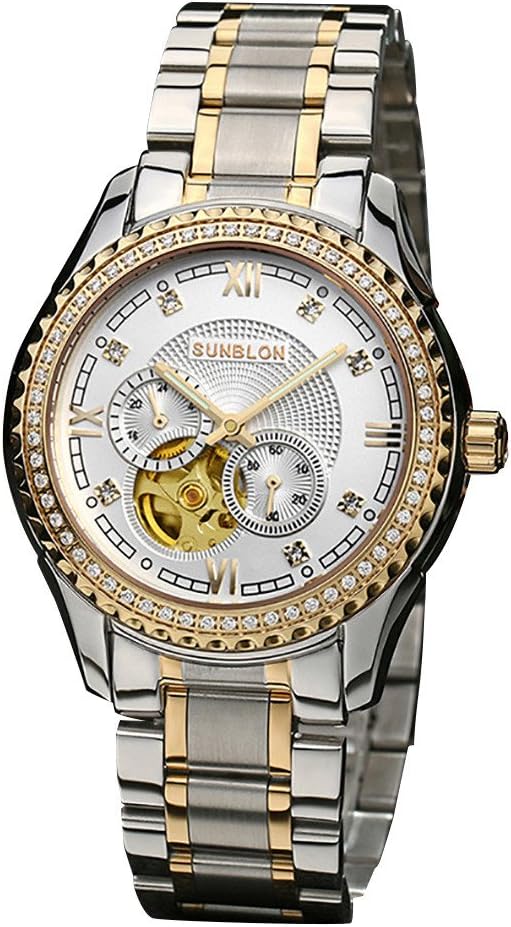 Watchpro4U SUNBLON S505B Water Resistant Stainless Steel Men's Automatic Mechanical Skeleton Watch