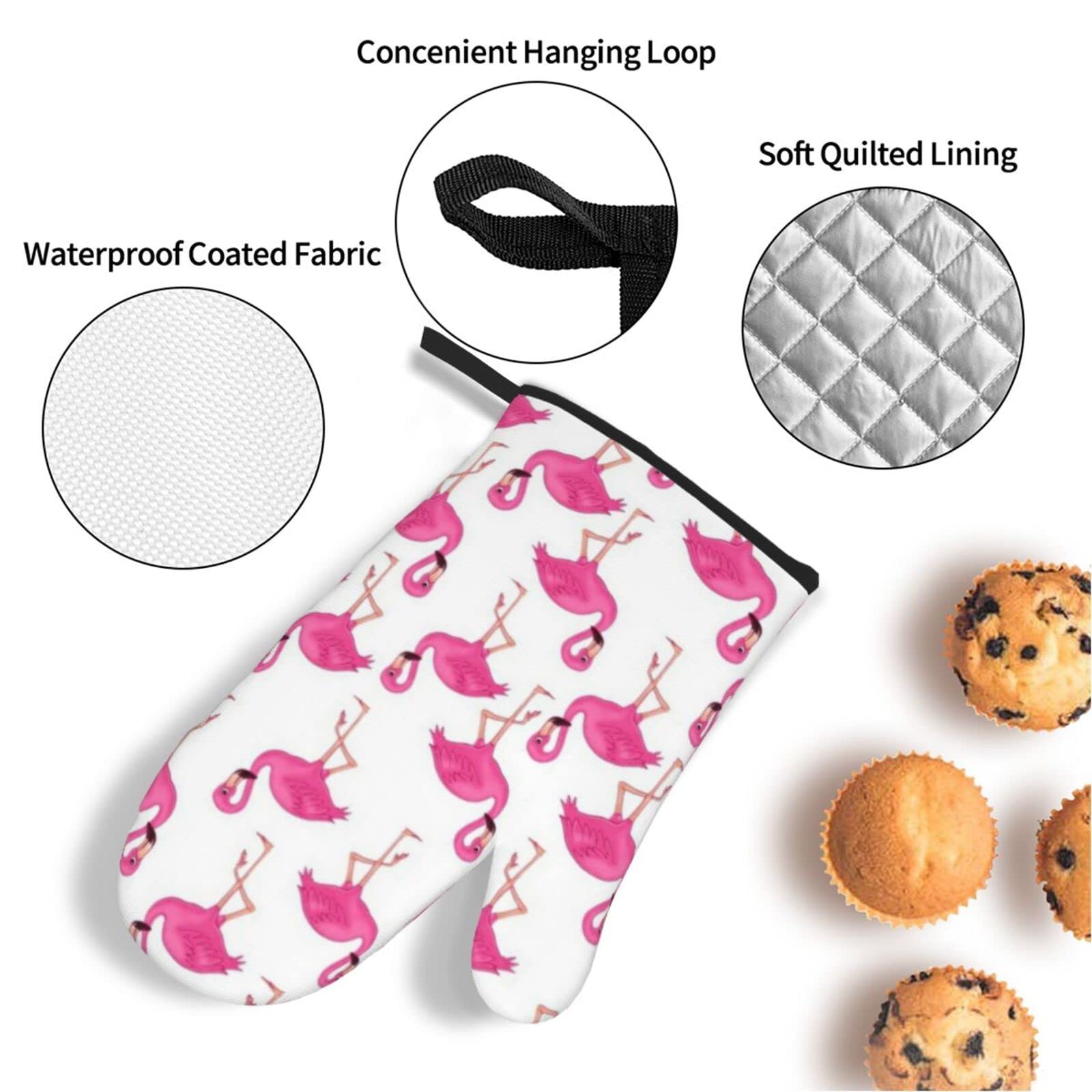 Ofenhandschuhe Set 4-teilig Flamingo Design - Hitzebeständige Topflappen Rosa