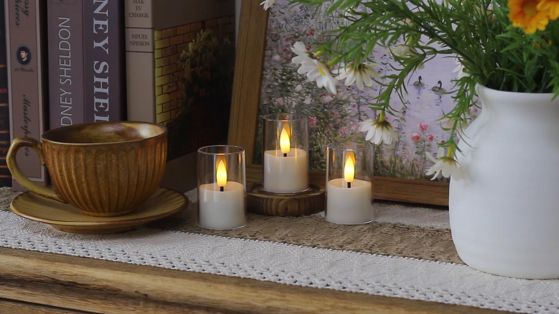 Image of Yeelida 15pcs Battery Operated 1.7 inch x2.5 inch Clear Acrylic Remote LED Tea Lights, Flameless 2 /4 /6 /8h Timer Fake Ivory Bulk Votive Candles with Batteries, Flickering Warm Light Pure Plastic Tealights