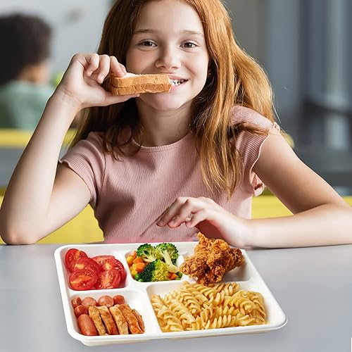 Miniatura 18 de ECOLipak Paquete de 125 platos compostables con 3 compartimentos, platos de papel desechables resistentes de 8.85 pulgadas, platos divididos