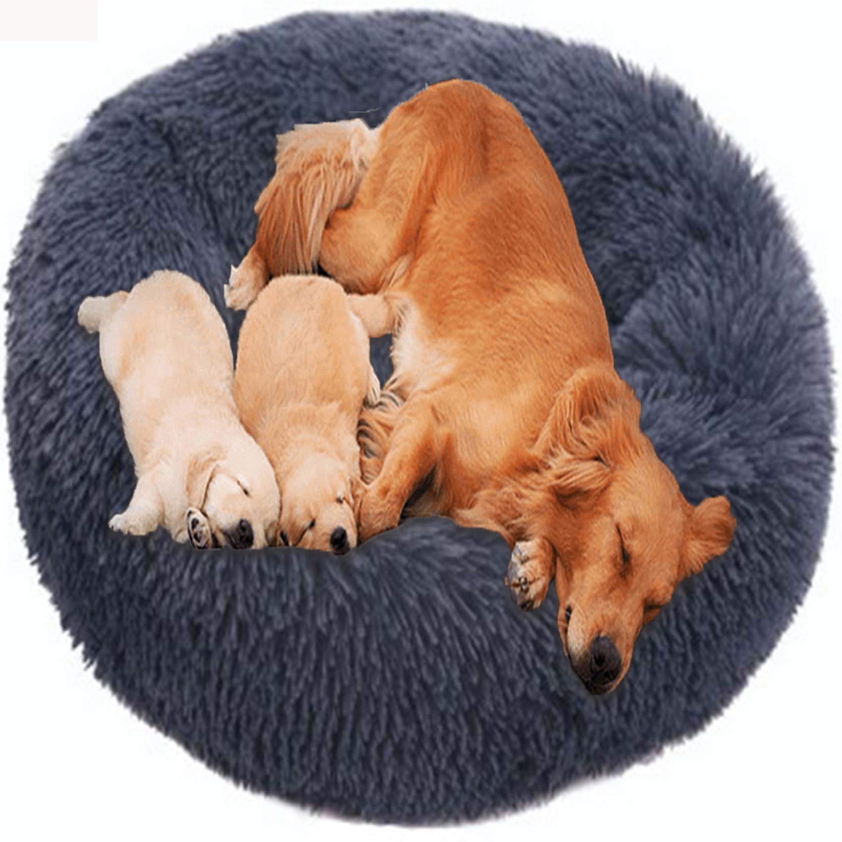 HANHAN Cosy Sleeping Dog Bed Donut Orthopedic Extra Large Cushion Fluffy xxl Comfort Sofa xxxl Washable Medium Jumbo Dogs Plush Warm Mattress xl Anti Anxiety Nest dark grey