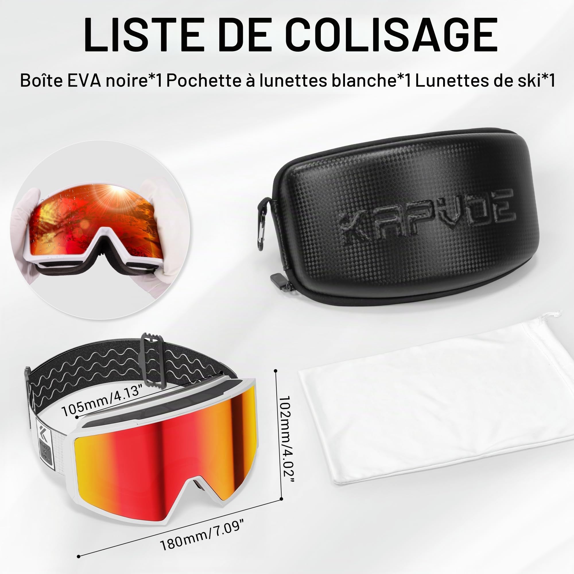 KAPVOE Lunettes de Ski avec Lentilles Photocromatiques, Lentilles Magnétiques, Antibuée pour Homme, Femme Adolescents