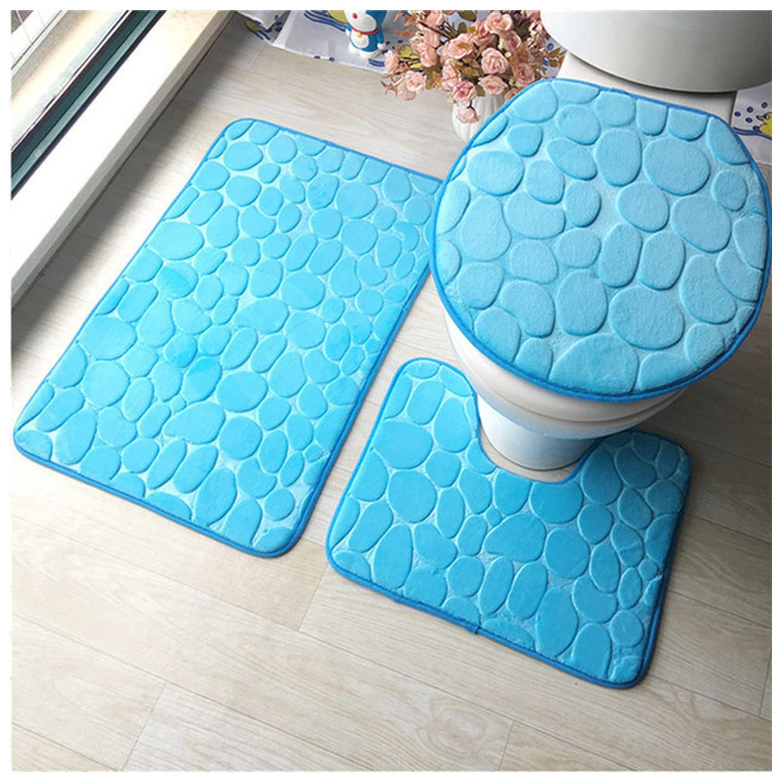 Alfombra de baño de 3 piezas en franela suave y base antideslizante 1