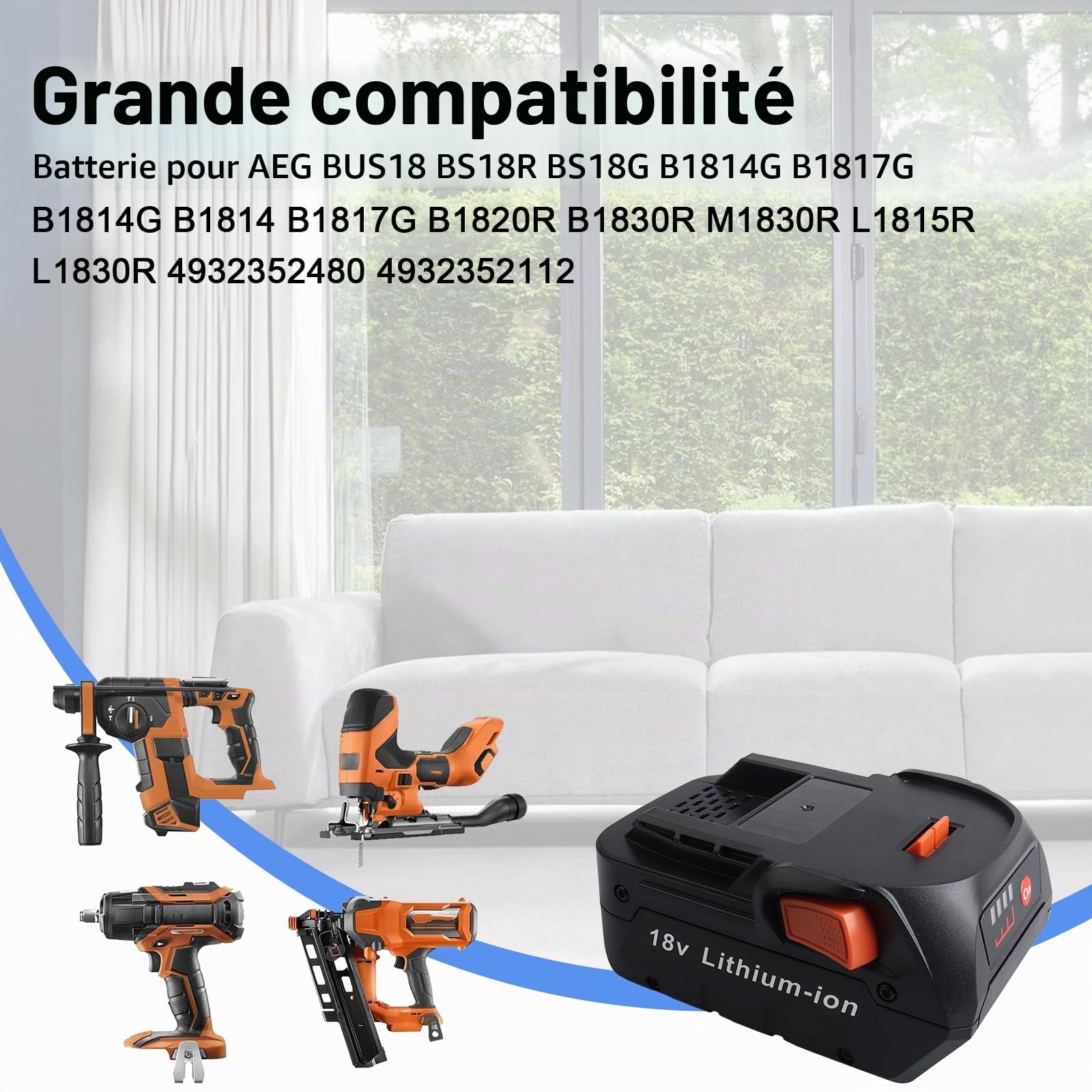Batterie de Remplacement Li-ION 18 V MXJFYY 5000 mAh pour AEG BUS18 BS18R BS18G B1814G B1817G B1814G B1814 B1817G B1820R B1830R M1830R L1815R L1830R 4932352480 4932352112 et RIDGID R840083