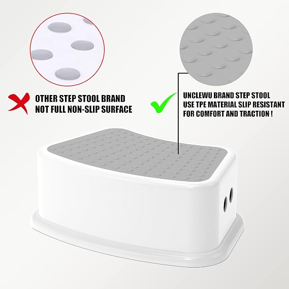 Step Stool for Kids (2 Pack) Toddler Potty Training Stool with Non-Slip Grip, Lightweight Step Up Stool for Bathroom, Kitchen, Bedroom, Toy Room & Living Room (Gray White)