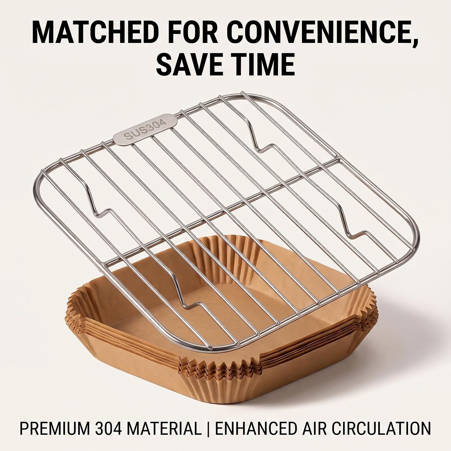 Air Fryer Stainless Steel Rack Set with Silicone Paper Liners Polished Edges Prevent Scratches Fits for Ninja FN090 FN101 Series For Fast Home Cooking Kitchens and Cooling 304 Food Grade