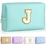 TOPEAST Birthday Gifts for Girls, Travel Makeup Bag Chenille Letter Pouch Cosmetic Bag, Makeup Travel Organizer, Monogrammed Bridesmaid Gifts for Women, Cute Stuff for Girls (Blue J)