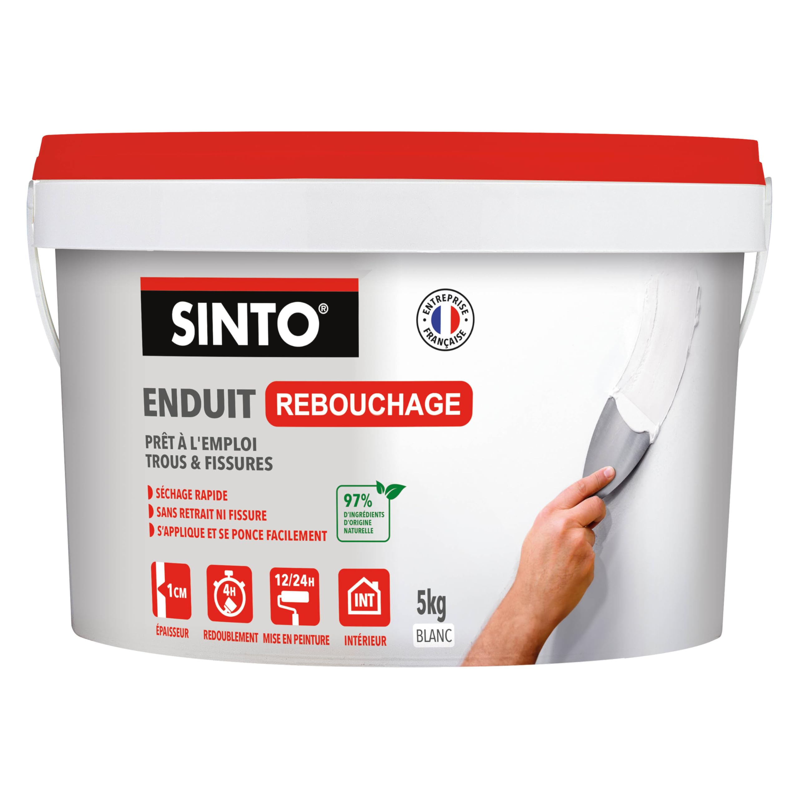 Enduit rebouchage trous et fissures intérieur SINTO pâte naturelle sans retrait 5kg