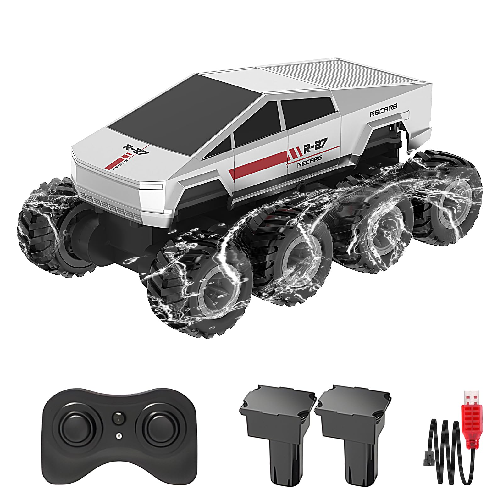 PAISHENKEJI Auto RC Camion telecomandato Auto: Camion RC anfibio 8WD Autos telecomandate fuoristrada 2,4GHz Autos giocattolo rotanti a 360° per bambini Regalo di compleanno o di Natale