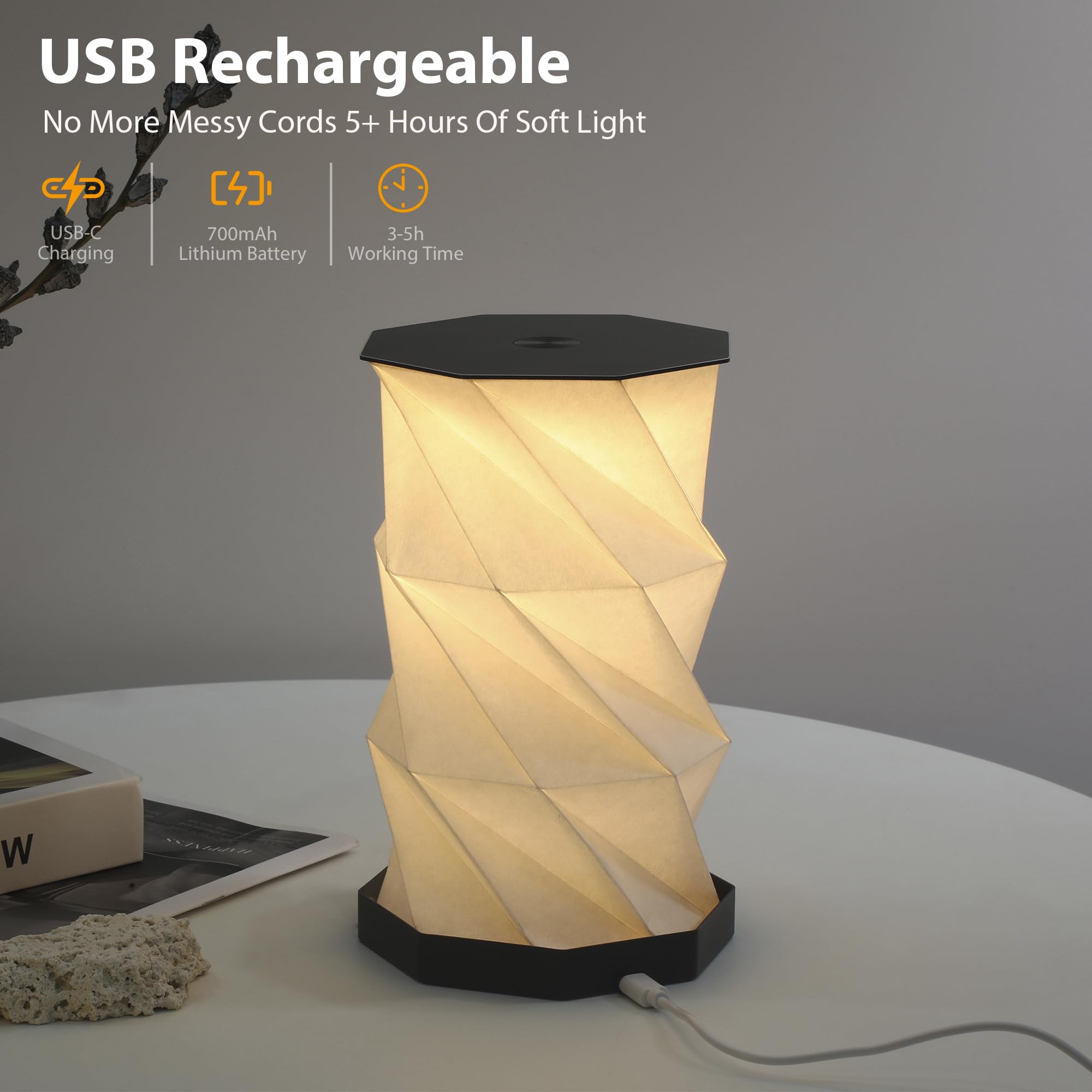 Ba sus Drehbare Metall Schreibtischlampe, USB Wiederaufladbare Dimmbare Leselampe mit Metallabdeckung, Stufenloses Dimmen durch langes Drücken, für Arbeitszimmer, Schreibtisch, Schlafzimmer Dekor