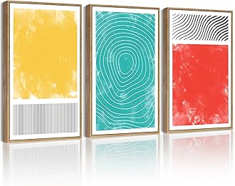 PHOPAGO Minimalist Abstract Framed Wall Art Modern Colorful Line Wall Decor Geometric Artwork 11x14in Natural Framed