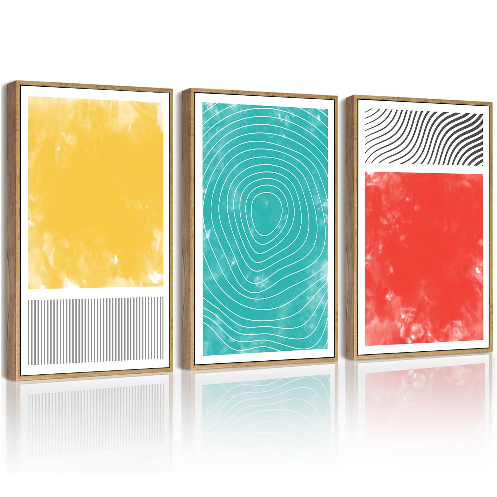 PHOPAGO Minimalist Abstract Framed Wall Art Modern Colorful Line Wall Decor Geometric Artwork 11x14in Natural Framed