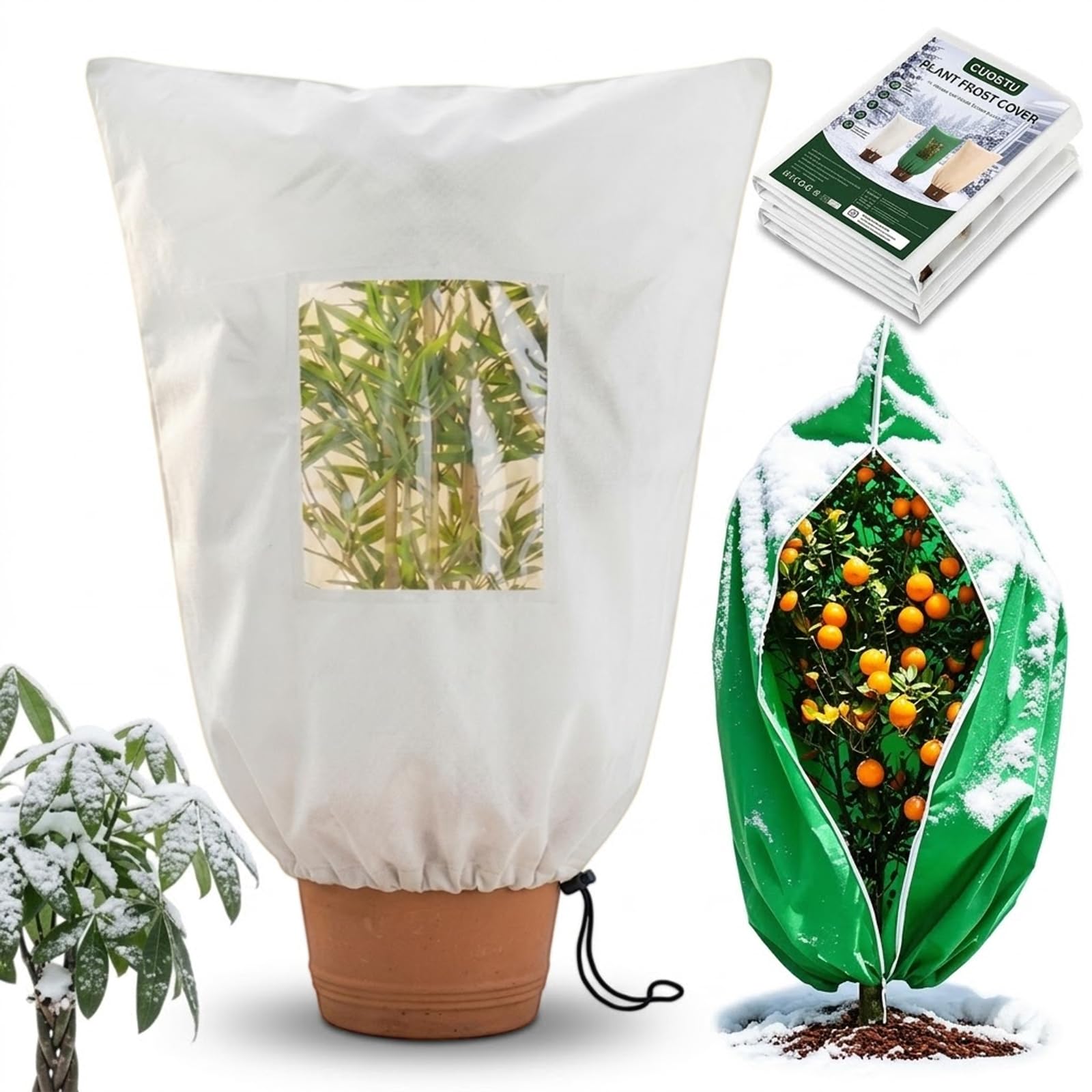 Plant Frost Protection Cover with View Window ＆ Zipper，W：10：60*80cm