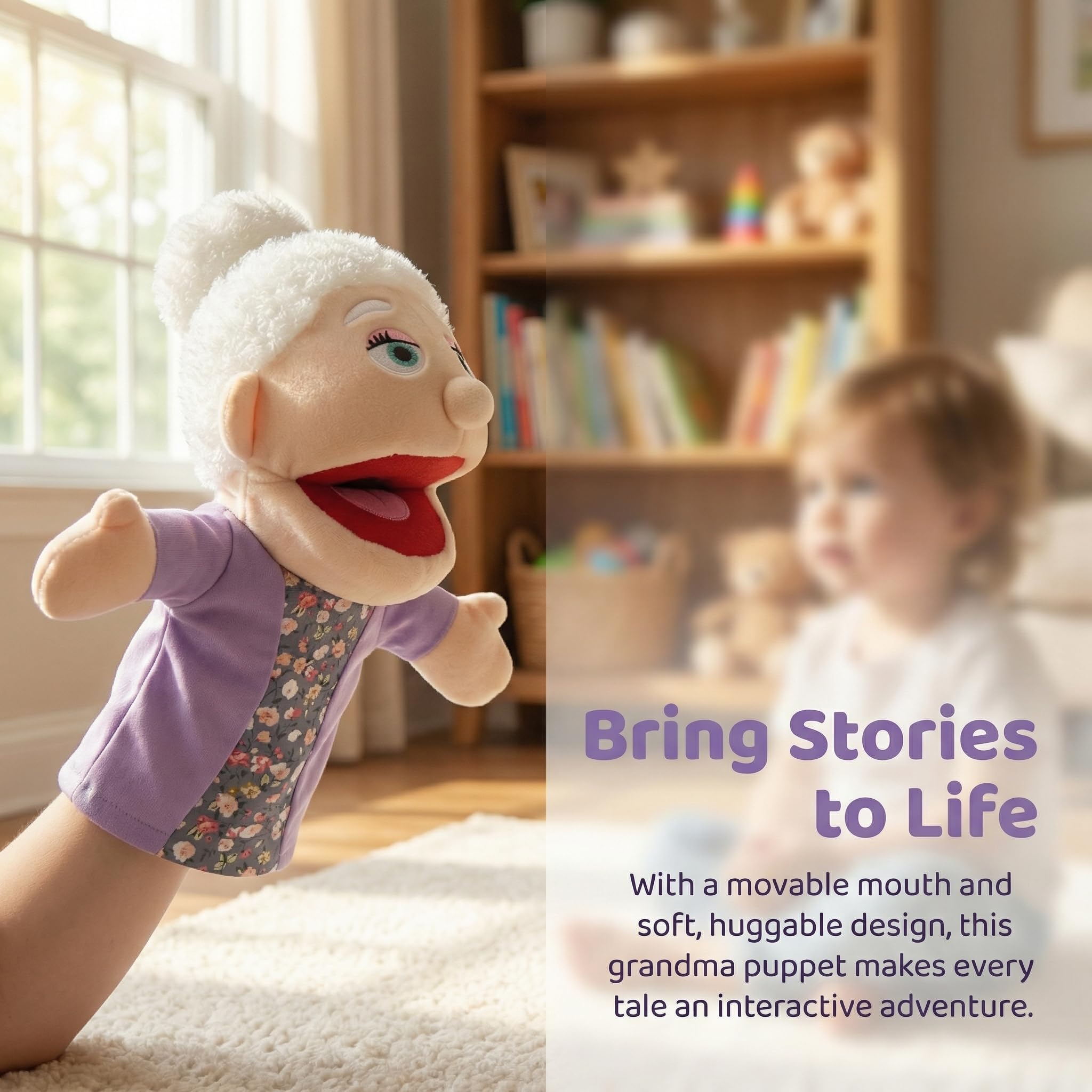 LOMTRATS Marionnettes Familiales Pour Enfants - Grand-père, Grand-mère, Papa, Maman, Fille, Fils Avec Bouche Mobile