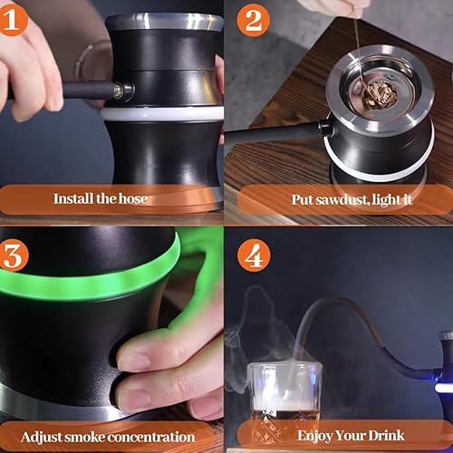 Miniatura 5 de Kit de ahumador de cóctel de whisky, chips de madera de 4 sabores, 3 niveles de salida de humo, fumadores a la antigua, juego de ahumar bebida de