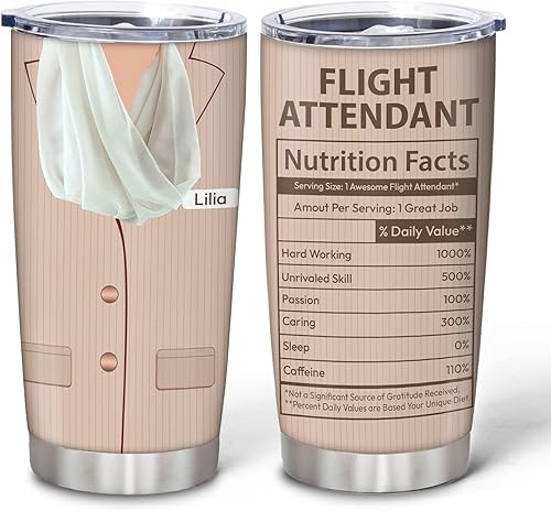 Miniatura 7 de Hyturtle Regalos personalizados para asistente de vuelo, información nutricional, 20 onzas, 30 onzas, acero inoxidable, taza de viaje, taza de café,