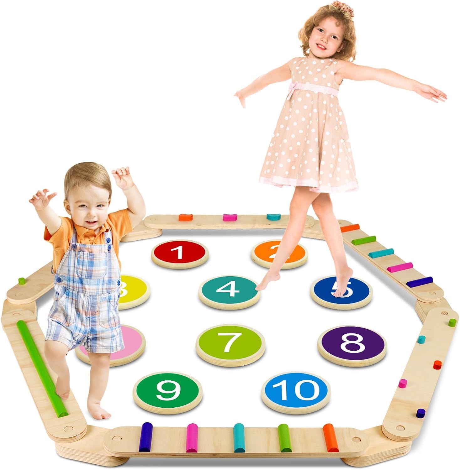 Wooden Balance Beam, Montessori Balance Board for Kids, Toddler Stepping Stones, Sensory Kids Gymnastics Obstacle Course Toy Playset, Improve Balance And Coordination Skills (8 Connectors)