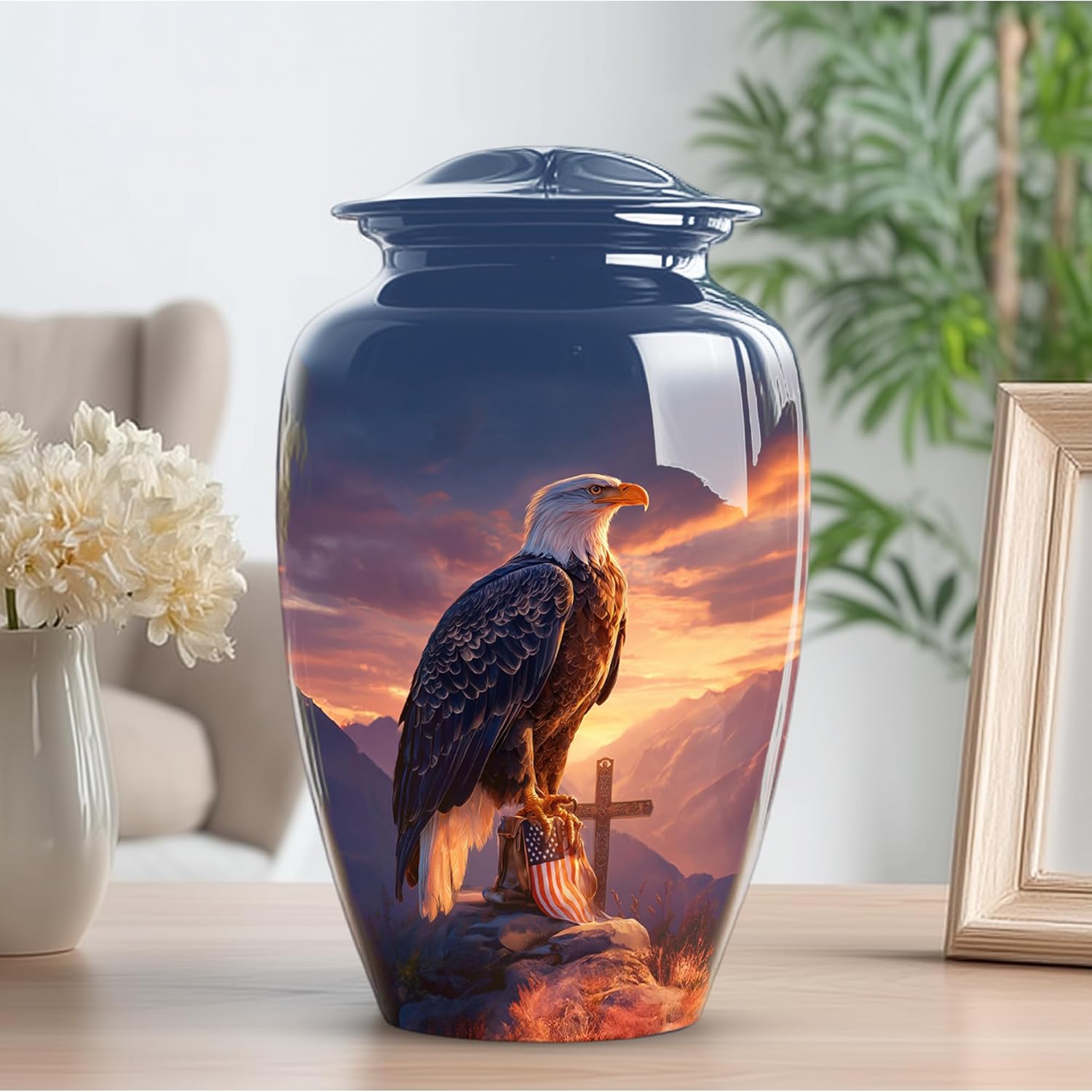 American Eagle Cremation Urn for Ashes Adult Male Dad - Large Urns for Human Ashes Adult Man - Decorative Cross Urns for Women - Sunset Urn for Human Remains (Size:- 10 Inch)