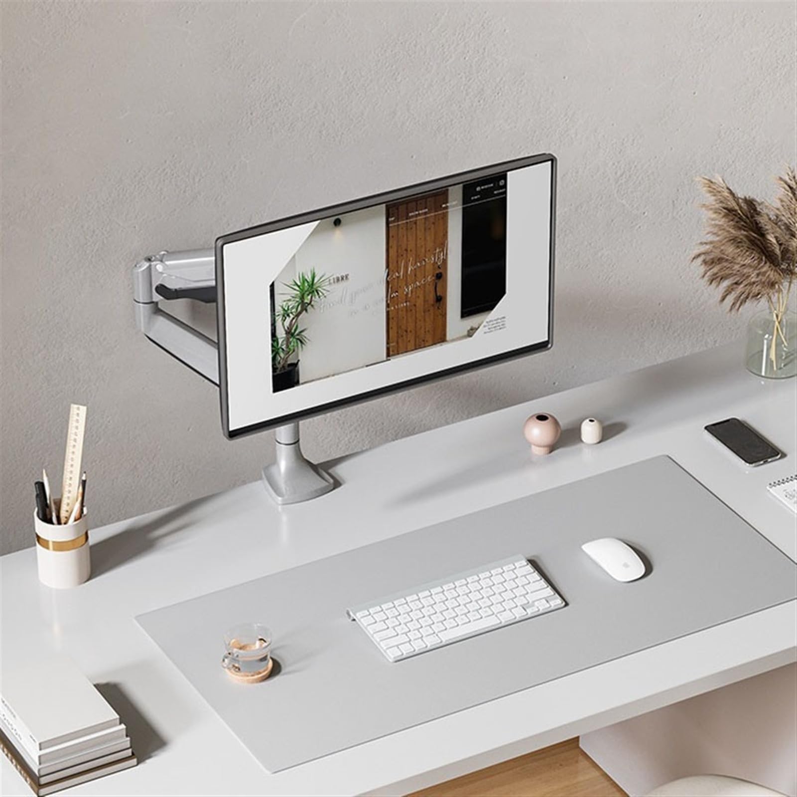 Monitoruj broń Aluminiowy stojak na ramię do monitora, pojedynczy uchwyt biurko ekranów 13-32", regulowane ze sprężyną gazową z funkcją pochylania, obracania i , VESA 75/100 mm Akcesoria na biurko