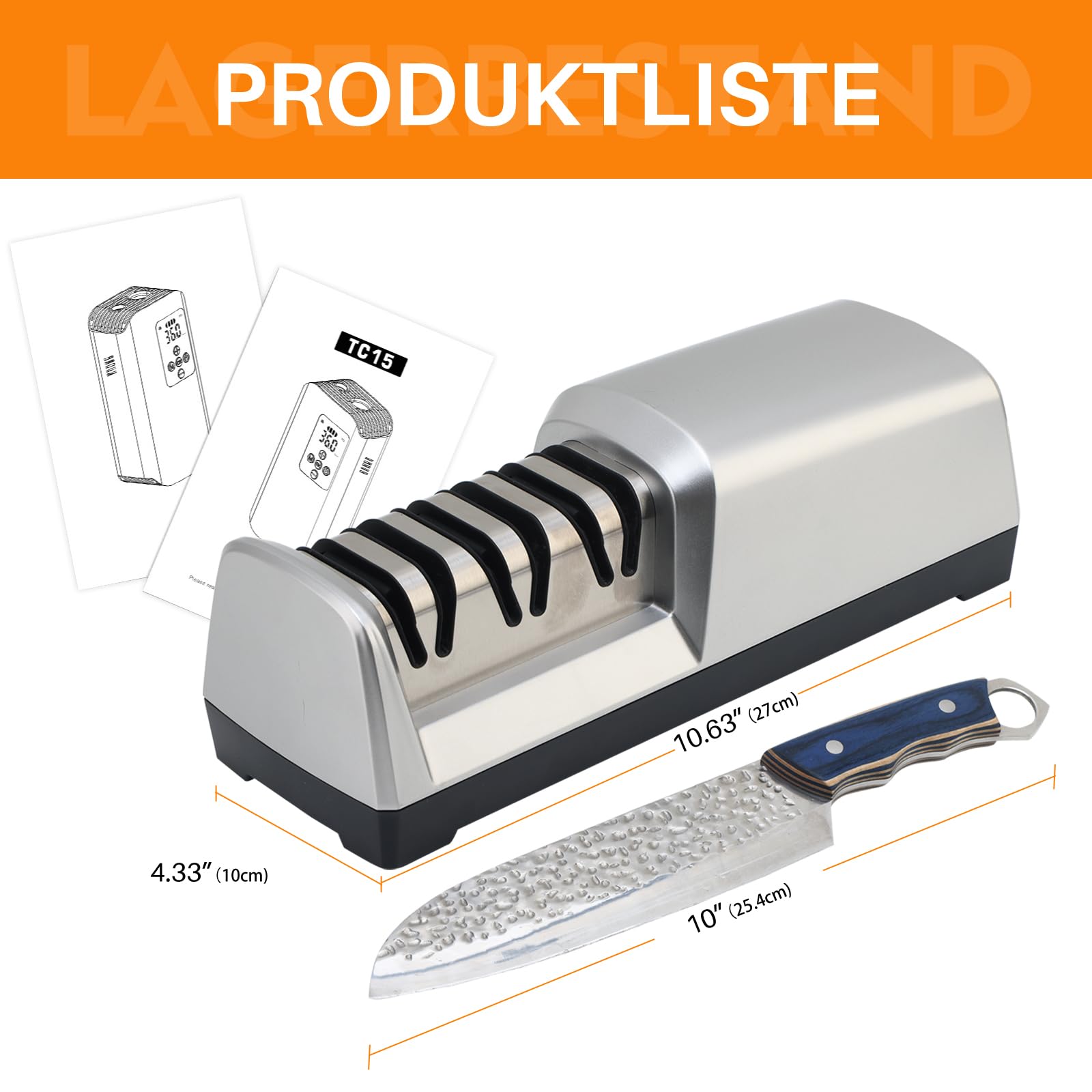 Elektrischer Messerschärfer 3-in-1, 15 Grad, Profi für Grobes, Feines Schleifen und Polieren Küchenmessern