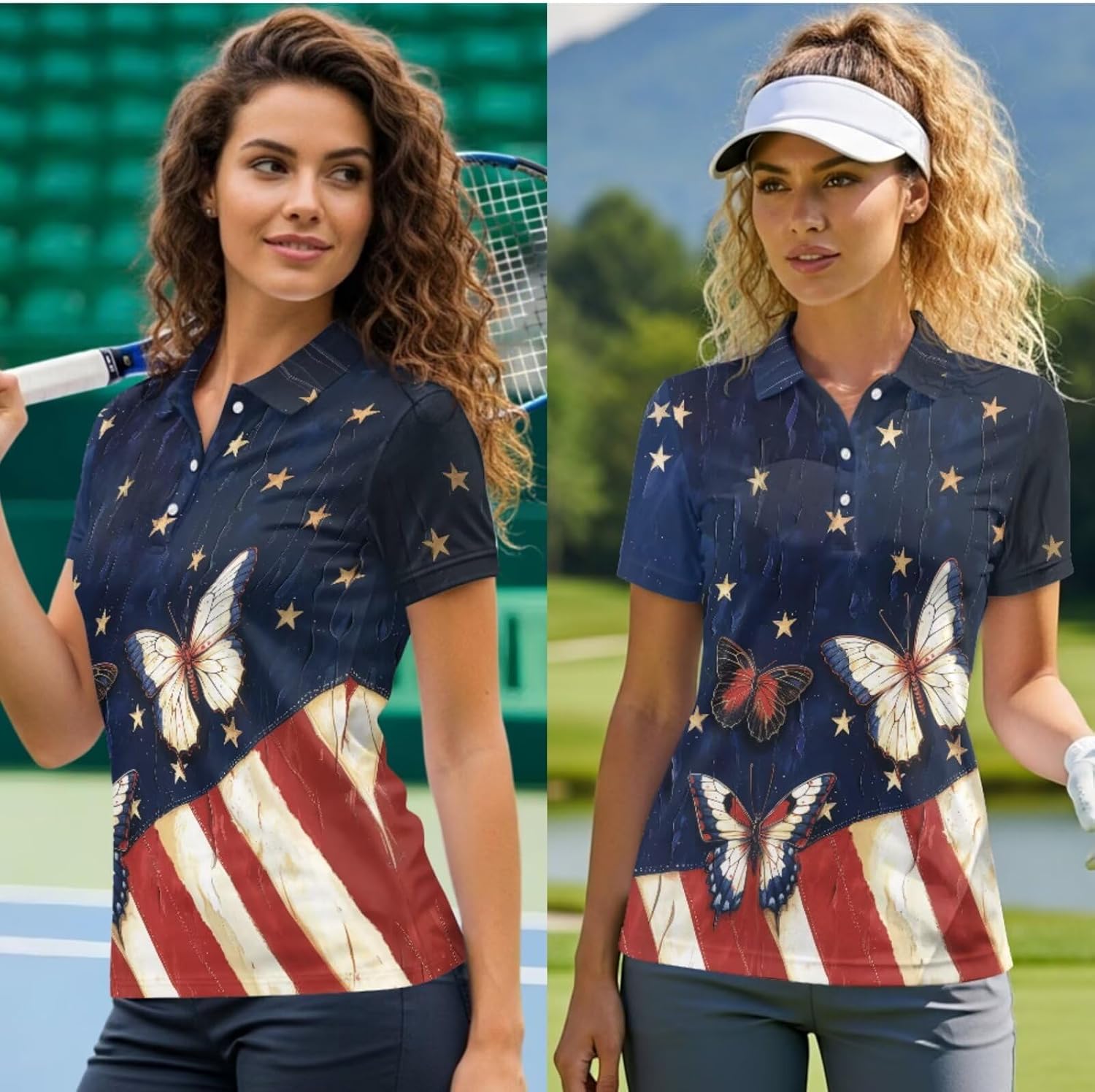 Women Golf Shirt and Sun Visor Set Summer Thin Light Short Sleeve Polo Tops for Golf Tennis