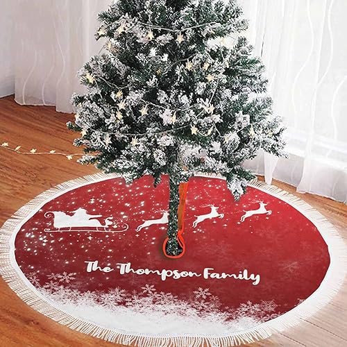 Falda de árbol de Navidad personalizada con monograma de 36 pulgadas, tapete de árbol de Navidad con texto personalizado, falda de árbol gruesa