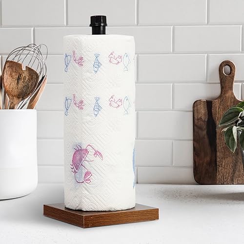 Miniatura 2 de Toallero de papel con diseño de tubería de hierro industrial rústico con base de madera maciza, dispensador de rollos de toallas de papel para