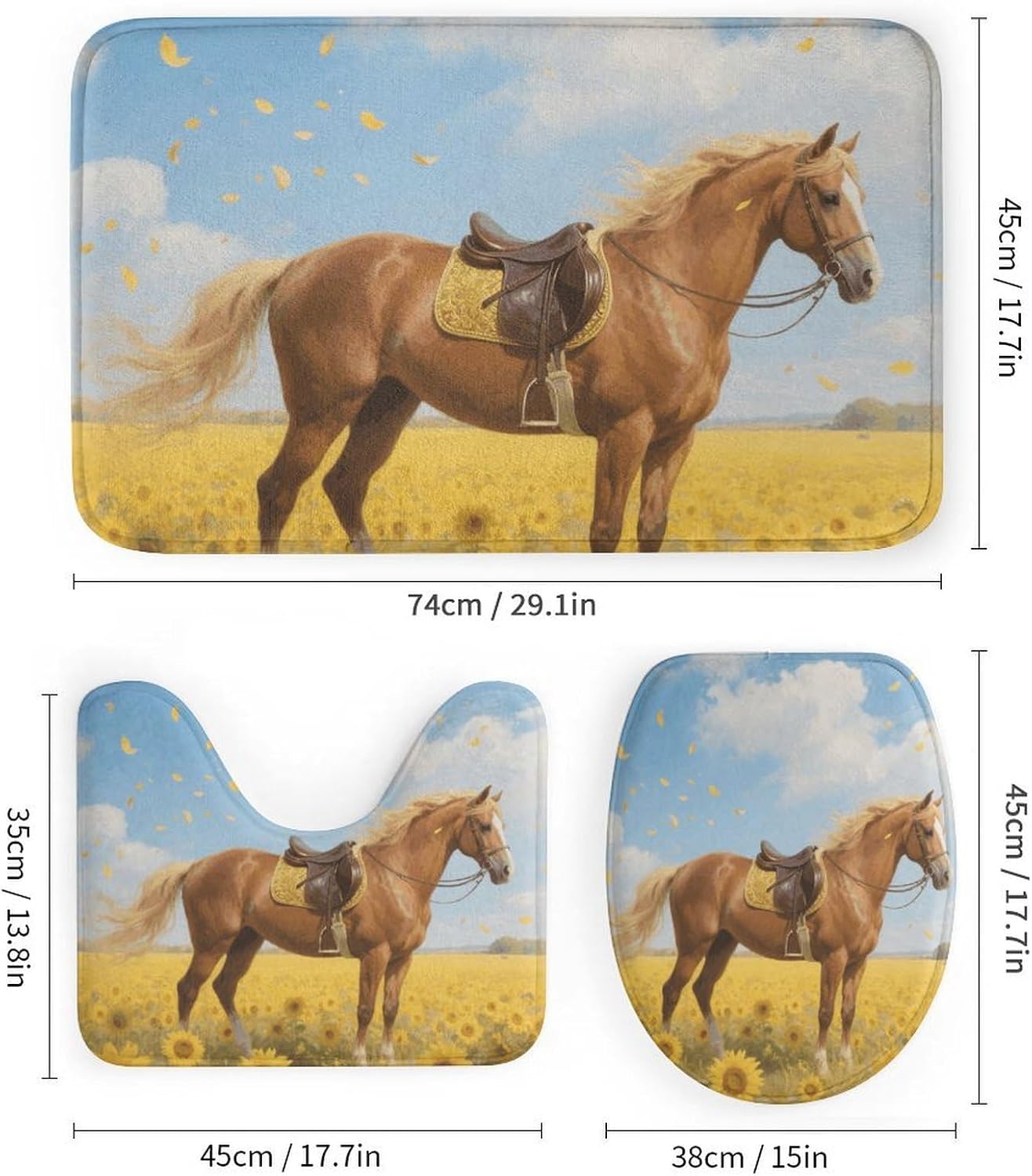 HorseNon-Slip Bath Rug Set 4 Set