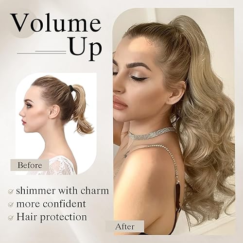 Miniatura 2 de SEGO Extensión de cola de caballo de 24 pulgadas de largo, rizado, ondulado, natural, suave, extensiones de cabello sintético para mujer