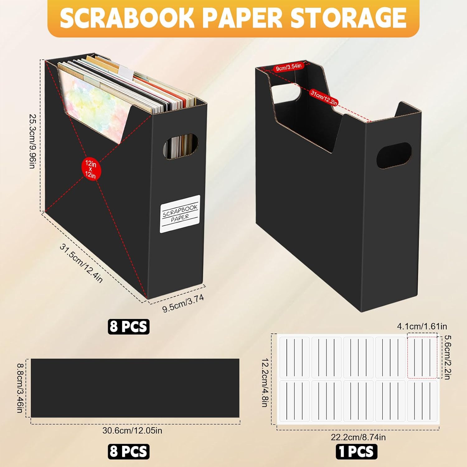 Scrapbook Paper Storage, 8 Pack Scrapbook Papers Organizer with 10 Self-adhesive Labels, 12x12 Paper Storage Organizer Holds over 4000 Papers, File Organizer for Cardstock, Vinyl Sheets, Craft Sheets
