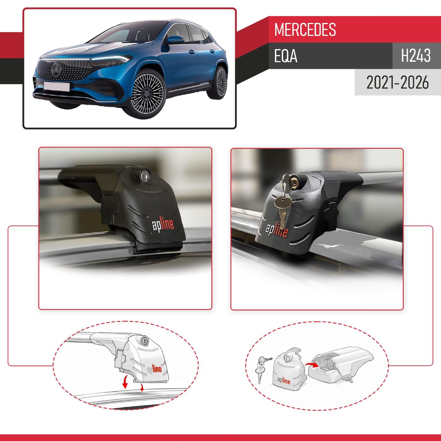 Compatible con Mercedes EQA (H243) 2021-2026 Modelo Ace-2 Barra de Techo Auto Portaequipajes Barras Transversales Gris Aluminio 2 Barras