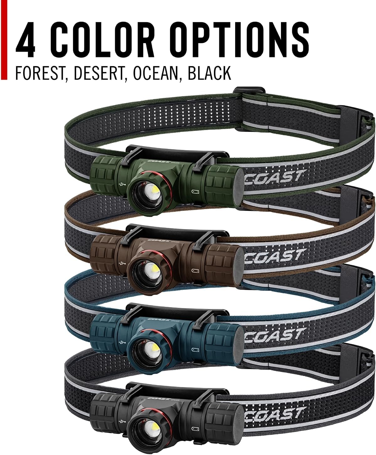 Coast XPH30R 1500 Lumen USB-C Rechargeable Dual Power Headlamp with Twist Focus Beam and Magnetic Base, 4.37 oz. - Desert/Tan
