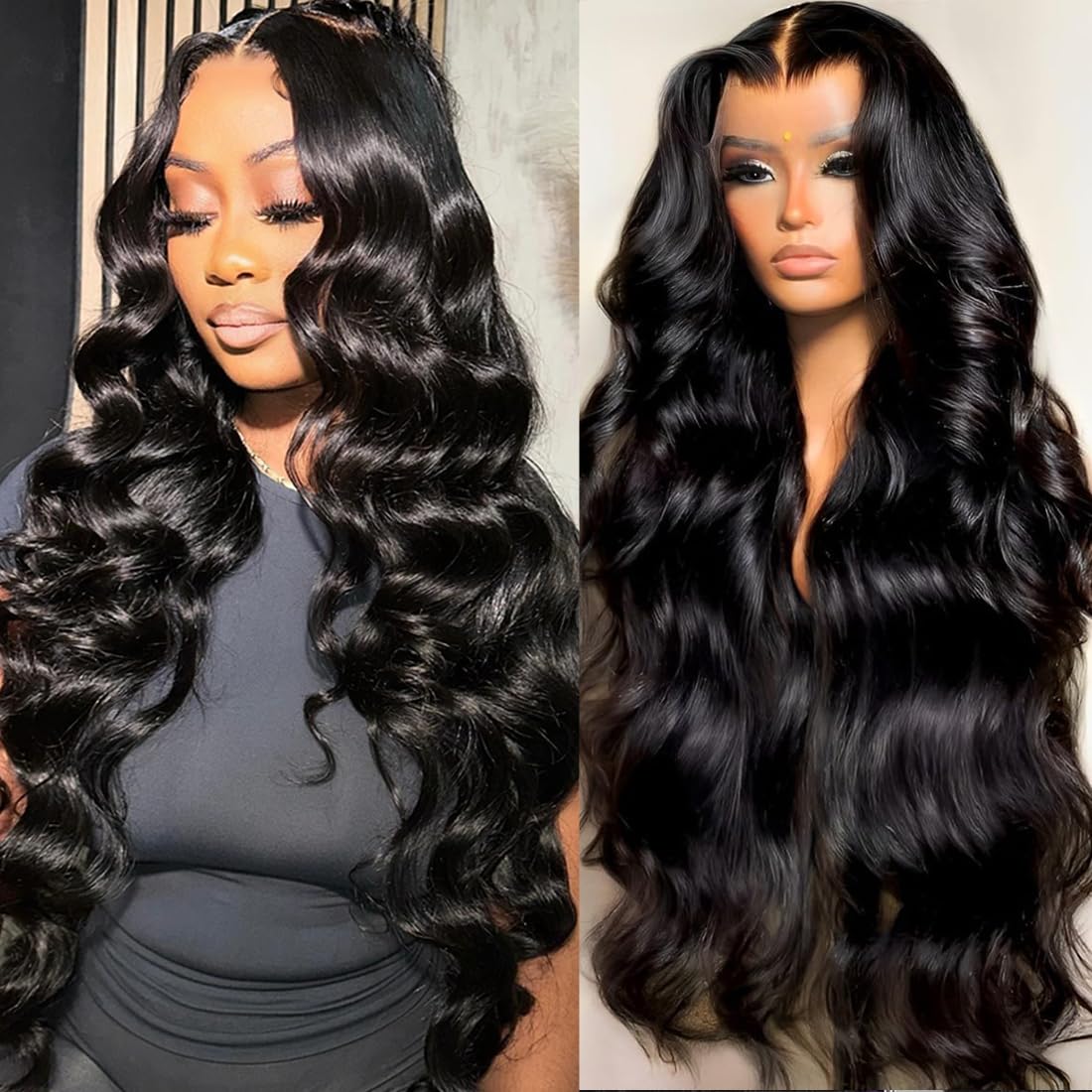 30 Inch 13x6 Lace Front Wigs Human Hair Pre Plucked Body Wave 200 Density HD Transparent Lace Front Wigs for Black Women with Baby Hair Natural Black