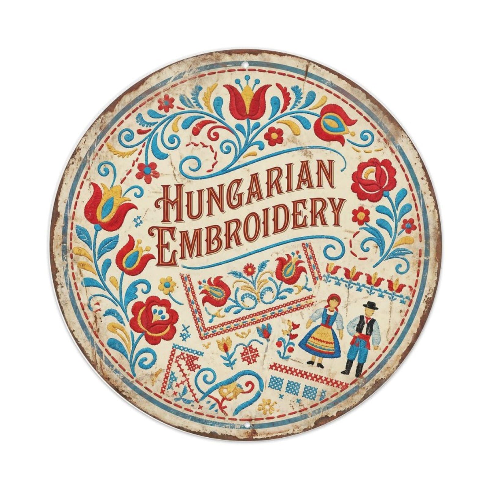 Vintage Travel Hungarian Embroidery ArtMetal Tin Sign