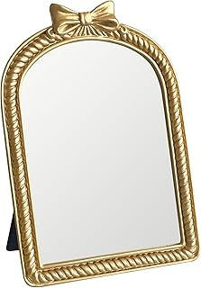 Espejo de marco de resina con lazo dorado, es...