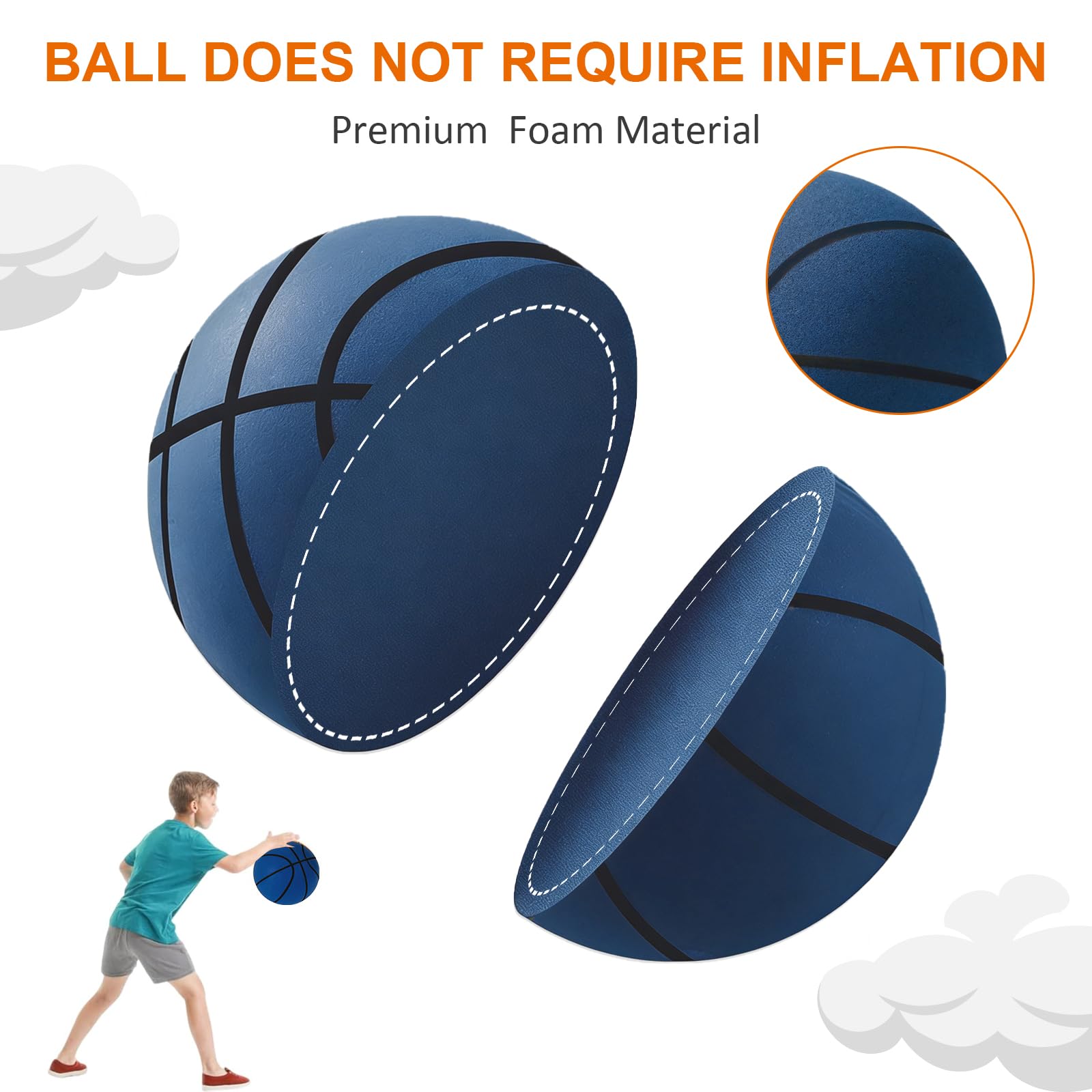 Palla Di Spugna, Palla Da Basket Silenziosa, 24cm Palla Spugna, Palla Gommapiuma, Palla Morbida Bambini Per Casa, Silenzioso Basketball Indoor, Basket Leggero E Silenzioso Con Canestro (Blu)