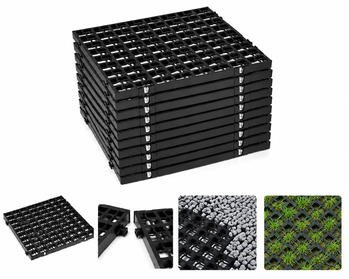 Heavy Duty Gravel & Grass Grid Panels | 40mm Plastic Ground Reinforcement Grid | Interlocking Gravel Stabiliser for Driveways, Parking Areas, Garden Paths & Shed Bases 4m² 16 Panels