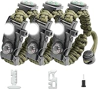 Vista 39 de Brazalete de paracord de supervivencia 20 en 1, kit de equipo ajustable con luz LED SOS, arrancador de fuego, brújula más grande, silbato