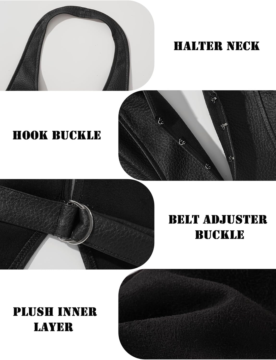 FEOYA Black Leather Halter Top for Women Sexy Deep V Neck Asymmetrical Vest Corset Party Clubwear - Image 5