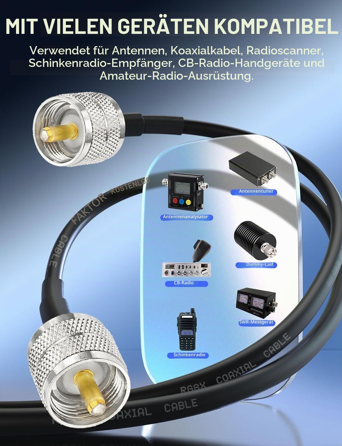 Superbat HF VHF UHF PL259 Kabel RG8X 50FT (15m) PL-259 Stecker auf Stecker Low Loss UHF kabel 50 Ohm für CB Funk Ham Radio Marine SWR Meter Antennenanalysator
