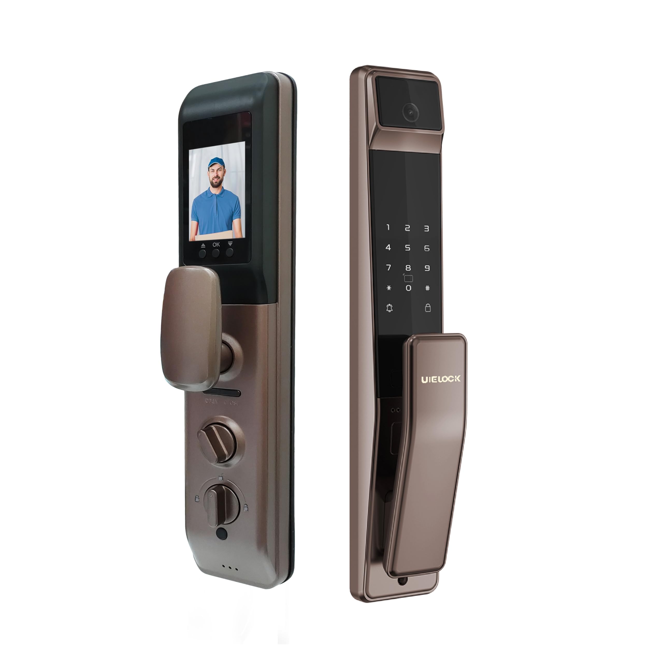Fingerprint Door Lock, Keyless Entry Door, Touchscreen Deadbolt Lock with App Control, Biometric Smart Lock, Password, Access Card, Mechanical Key, Camera, Doorbell, WiFi Keypad Lock -Ceder brown