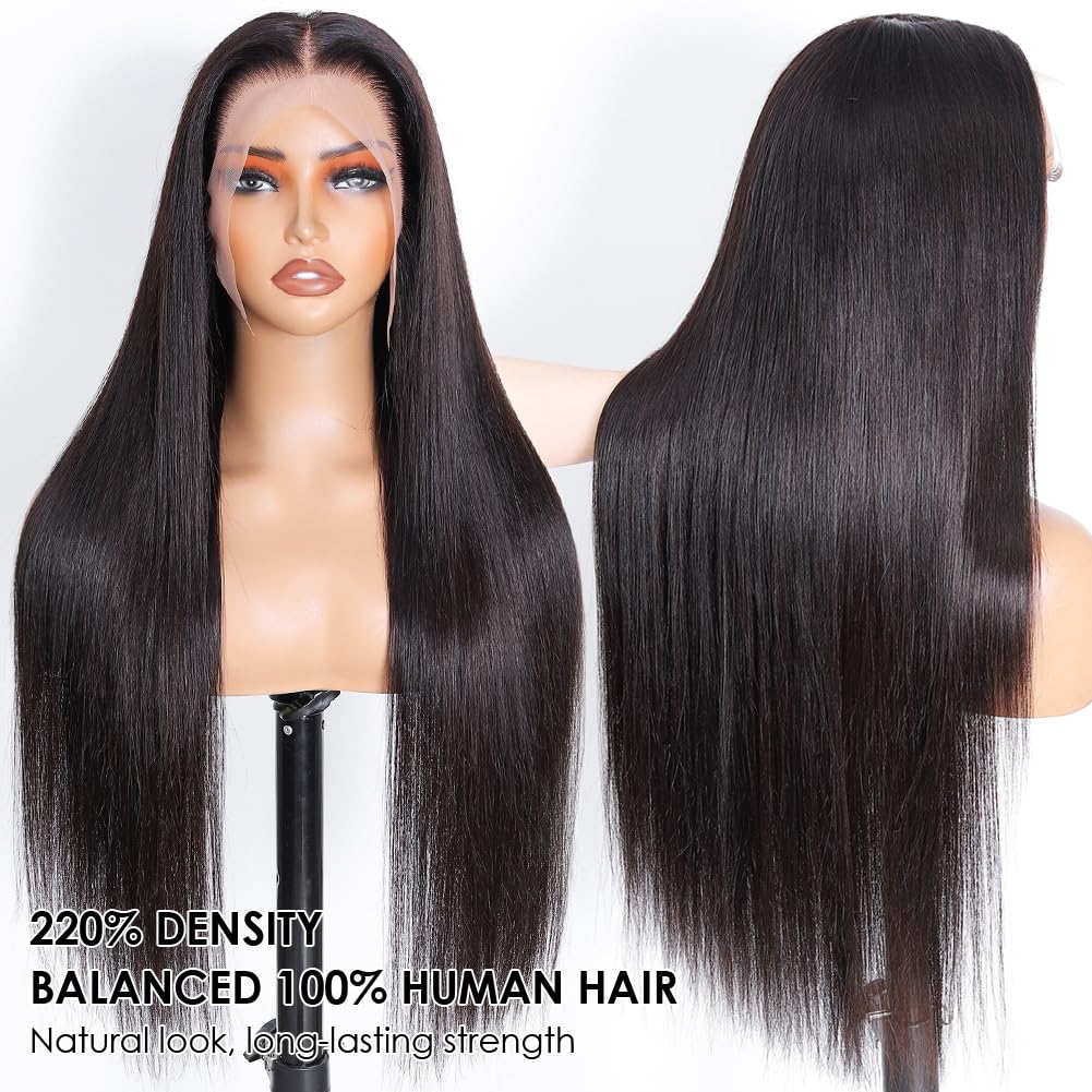 HD Lace Front Wig 220% Density 13x5 Straight Human Hair Pre Plucked 28inch Amazon.com : Subella HD Lace Front Wigs Human Hair Pre  main image 2