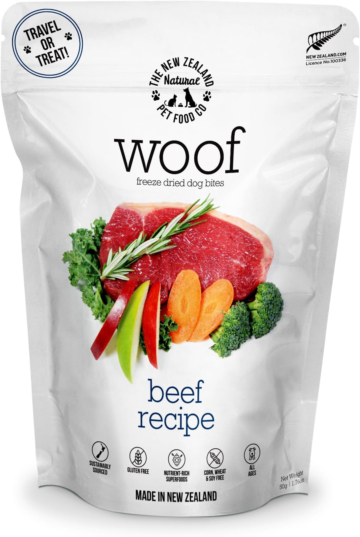 WOF WOOF Freeze-Dried Dog Food, Beef, 1.8 oz (50 g)