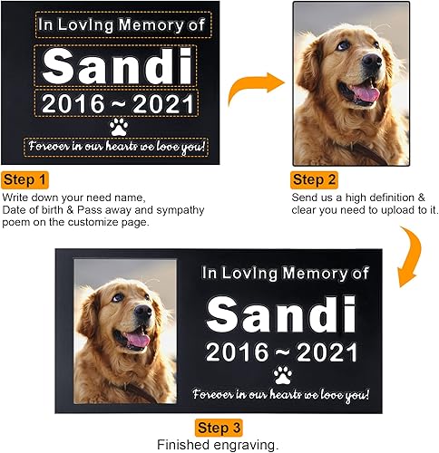 Miniatura 4 de MORIDA Piedra sepulcral para mascotas para perros o gatos con placa grabada, piedra conmemorativa para césped y jardín, nombre personalizado y