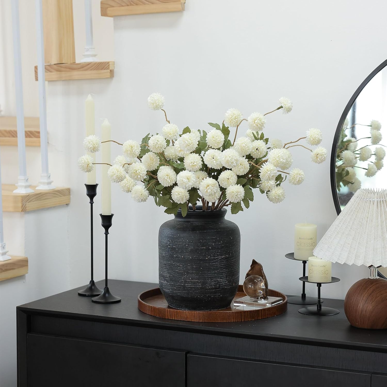 mizii 6Pcs White Fake Silk Pompon Mum Artificial Flowers Bulk Small Faux Chrysanthemums with Stems Realistic Floral Decorations for Wedding DIY Bouquet Centerpieces Shower Vase Home Decor (White) - Image 6