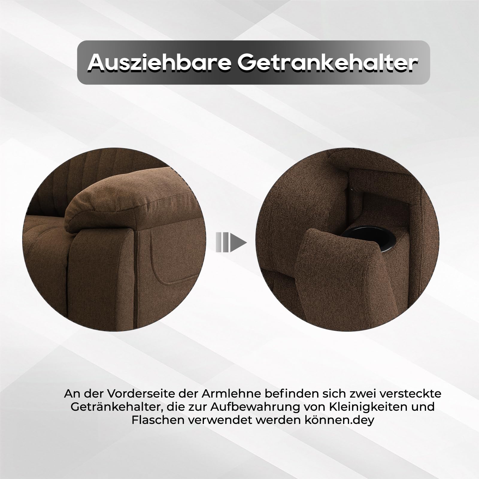 Fernsehsessel Elektrisch Verstellbar, Relaxsessel mit Liegefunktion, TV Sessel mit Massage & Wärmefunktion, Versteckte GeträNkehalter, Typ C & USB-AnschlüSse, bis 160 kg (Braun)