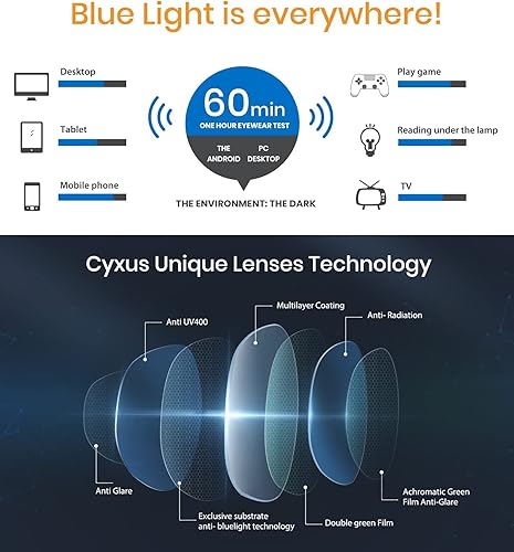 Miniatura 7 de Cyxus Gafas de luz azul para mujer, redondas, para computadora, con bloqueo de rayos azules, marco Tr90, antideslumbrante, tensión