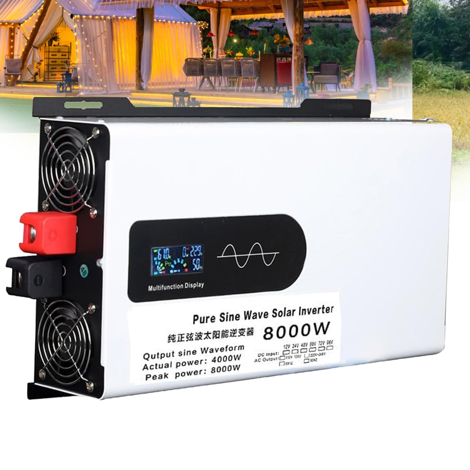 Inverter a Onda sinusoidale Pura 5000W 6000W 8000W 10000W 12000W Convertitore di Potenza DC 12V/24V/48V/60V/72V/96V a AC 110V/220V Con Prese EU & Display LCD,Per Camper,viaggi,Camion(8000W,48Vto110V)