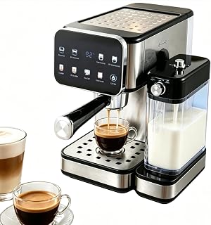 Professionell Espressomaskin 1350w Med Automatisk Mjölkskummare | 20Bar extraktion & 92–96°C NTC-kontroll, varm och kall bryggning, 8 lägen, automatisk rengöring, för latte cappuccino